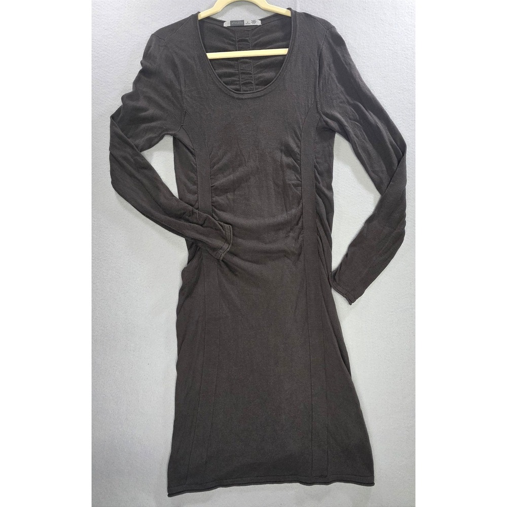 Athleta Gorpcore Ruched Long Sleeve Knit Dress Size M Tencel Lyocell Gray Mini